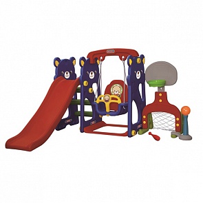 Игровая зона Мишка с качелями с музыкальной панелью, горкой, футбольными воротами и баскетбольным кольцом (Gona Toys, GT-804-1)